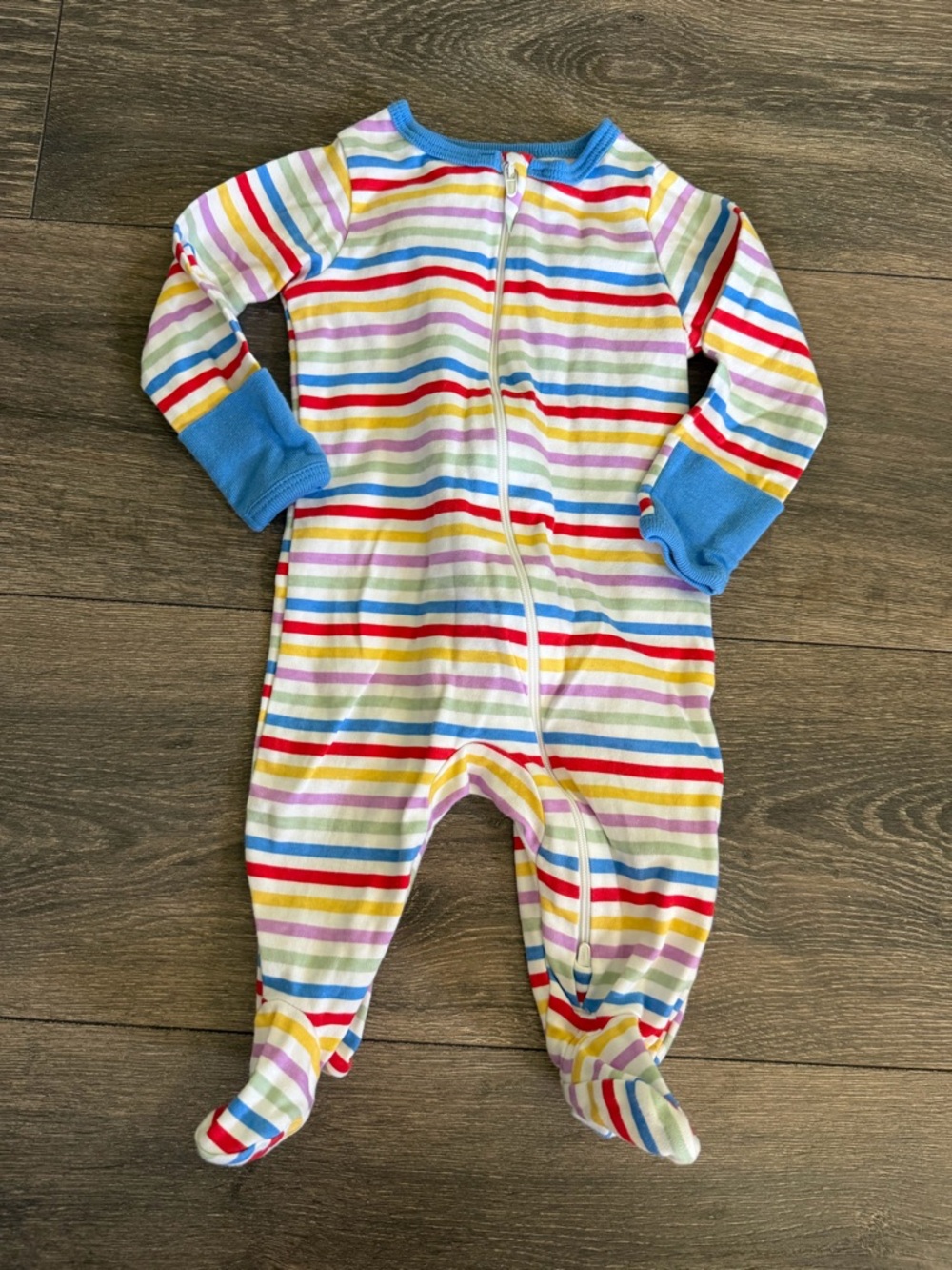 0-3m Striped Footed One-Piece - Blue Accents